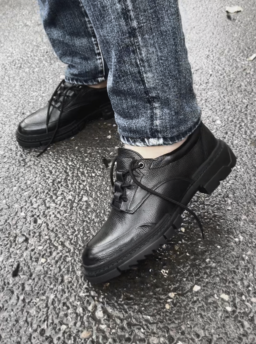 Pebbled Leather Chunky Derby Shoes