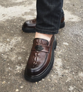 Crocodile-Embossed Leather Chinese Knot Buckle Loafers