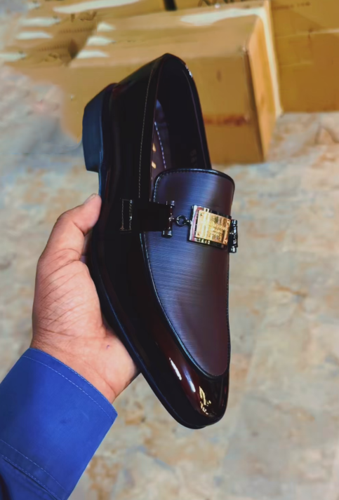 Men's Polished Gradient Leather Slip-On Dress Shoes