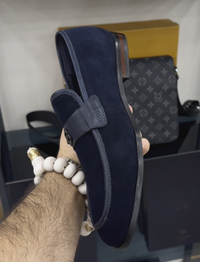 Men's Suede Monogram Buckle Loafers