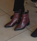 Men's Crocodile Embossed Pointed-Toe Ankle Boots