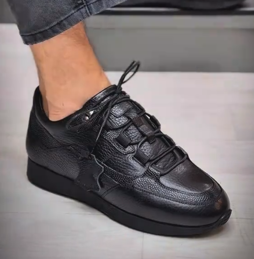 Men's Pebbled Leather Thick-Sole Casual Sneakers