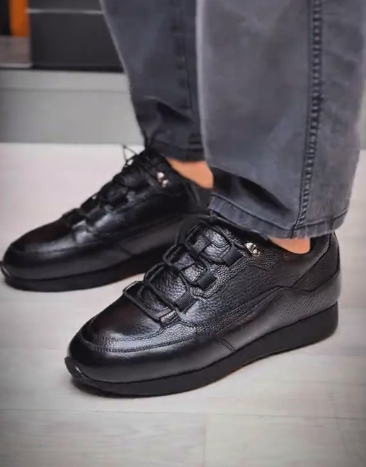 Men's Pebbled Leather Thick-Sole Casual Sneakers