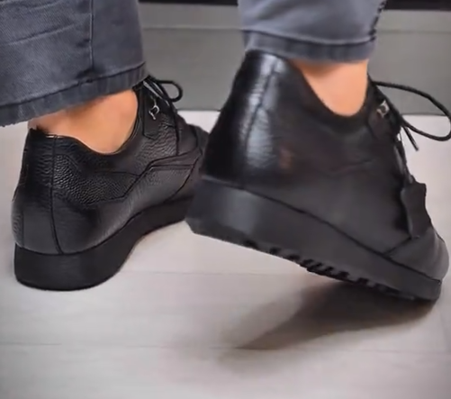 Men's Pebbled Leather Thick-Sole Casual Sneakers