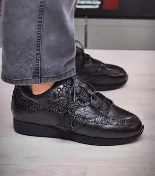 Men's Pebbled Leather Thick-Sole Casual Sneakers