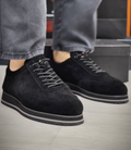 Men's Black Suede Retro Casual Sneakers