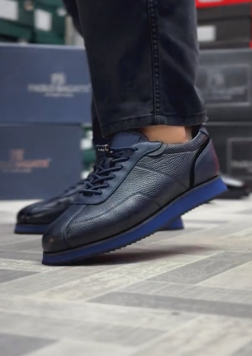 Men's Pebbled Leather Blue Sole Sneakers