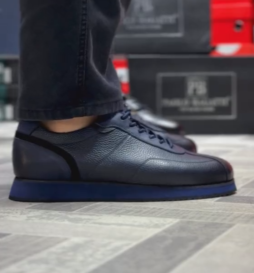 Men's Pebbled Leather Blue Sole Sneakers