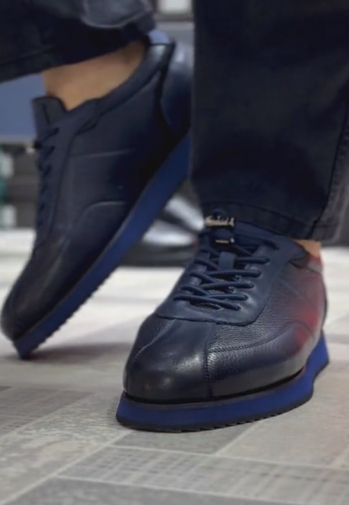 Men's Pebbled Leather Blue Sole Sneakers