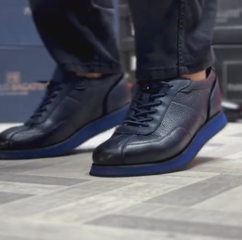 Men's Pebbled Leather Blue Sole Sneakers