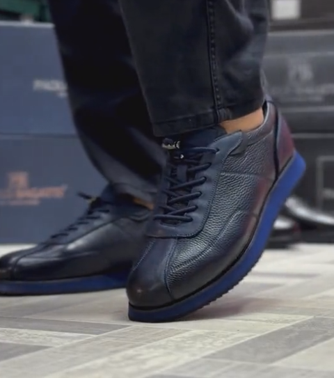 Men's Pebbled Leather Blue Sole Sneakers