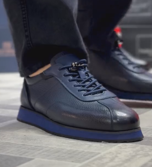 Men's Pebbled Leather Blue Sole Sneakers