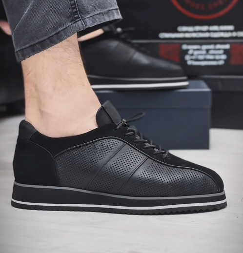 Men's Perforated Leather Platform Sneakers