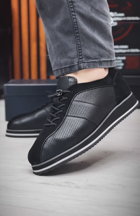 Men's Perforated Leather Platform Sneakers