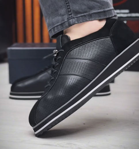 Men's Perforated Leather Platform Sneakers