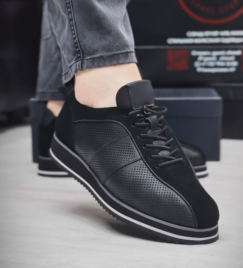 Men's Perforated Leather Platform Sneakers