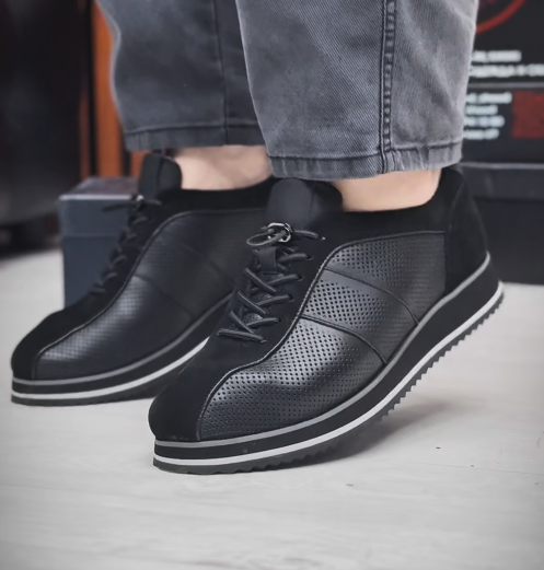 Men's Perforated Leather Platform Sneakers