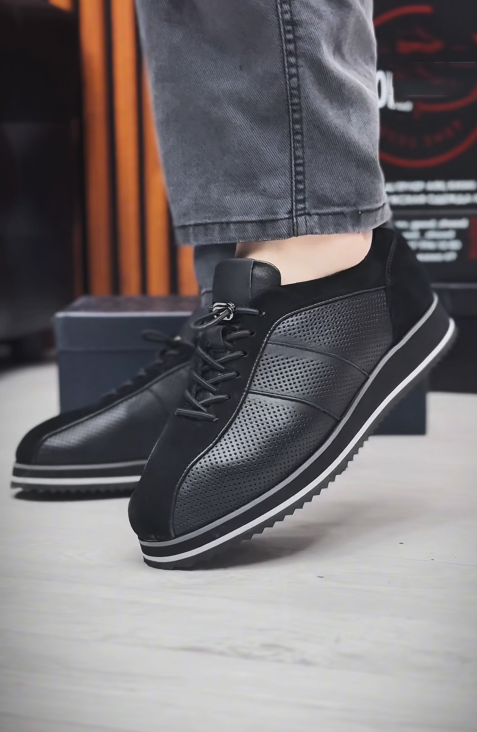 Men's Perforated Leather Platform Sneakers