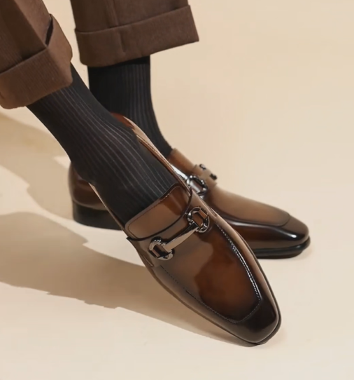 Men's Square-Toe Patent Leather Dress Loafers