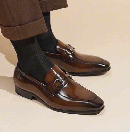 Men's Square-Toe Patent Leather Dress Loafers