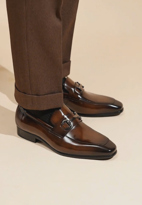 Men's Square-Toe Patent Leather Dress Loafers