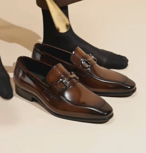Men's Square-Toe Patent Leather Dress Loafers