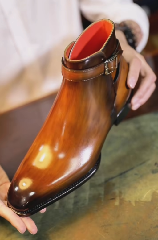 Men's Gradient Leather Monk Strap Ankle Boots