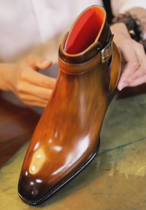 Men's Gradient Leather Monk Strap Ankle Boots