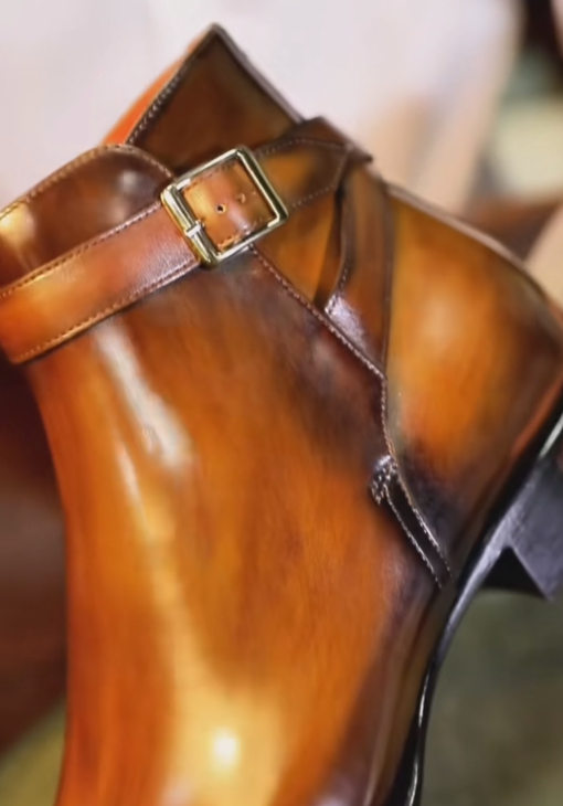 Men's Gradient Leather Monk Strap Ankle Boots