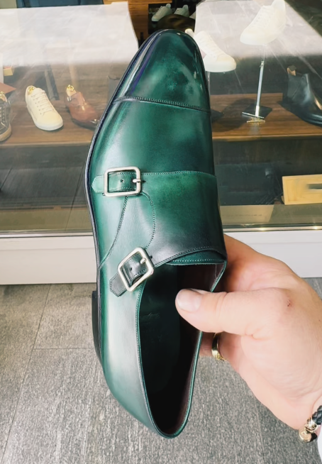 Men's Green Patina Double Monk Strap Shoes