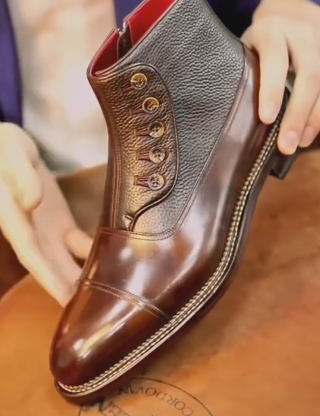 Men's Two-Tone Leather Button-Detail Ankle Boots