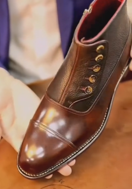 Men's Two-Tone Leather Button-Detail Ankle Boots