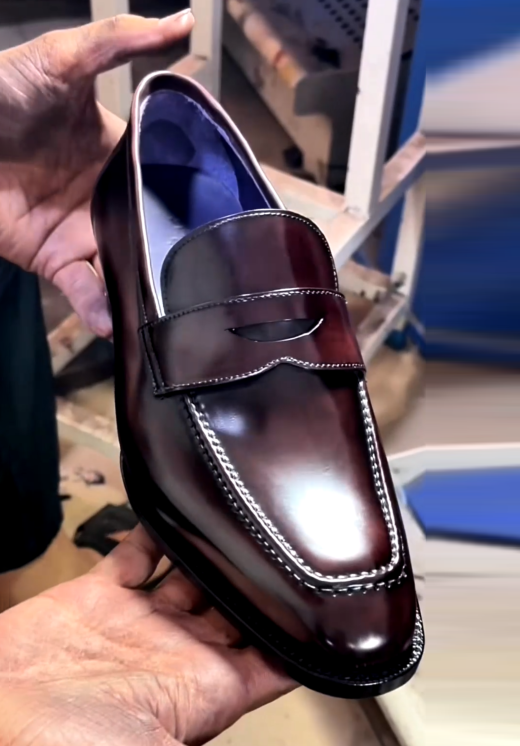 Men's Burgundy Hand-Polished Penny Loafers