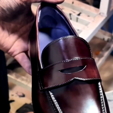 Men's Burgundy Hand-Polished Penny Loafers