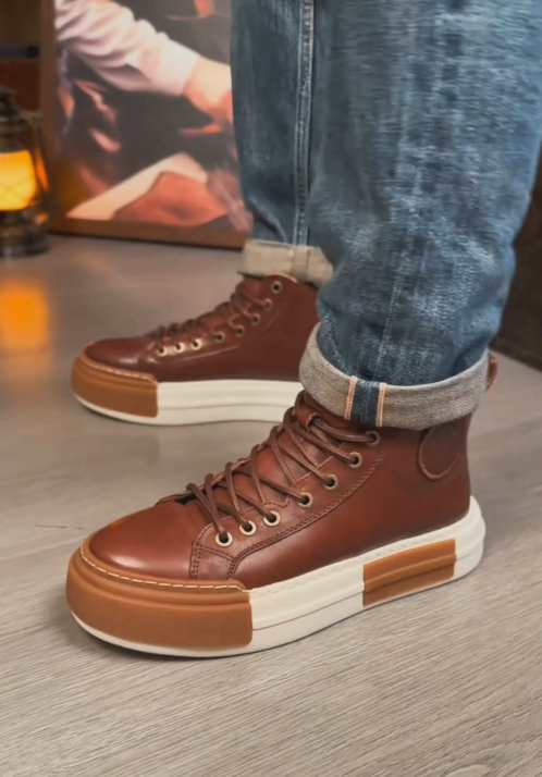 Men's Retro Brown High-Top Casual Boots