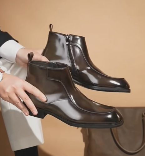 Men's Polished Leather Zip-Up Chelsea Boots