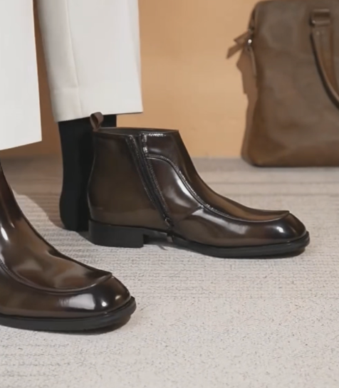 Men's Polished Leather Zip-Up Chelsea Boots