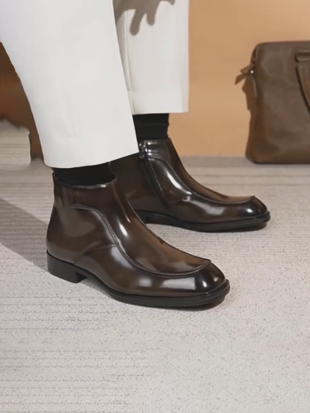 Men's Polished Leather Zip-Up Chelsea Boots