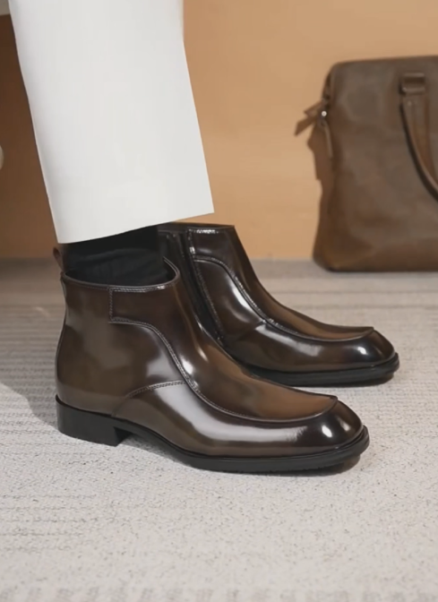 Men's Polished Leather Zip-Up Chelsea Boots