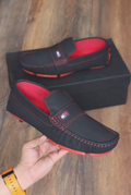 Men's Black-Red Contrast Stitch Driving Loafers