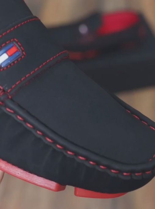 Men's Black-Red Contrast Stitch Driving Loafers