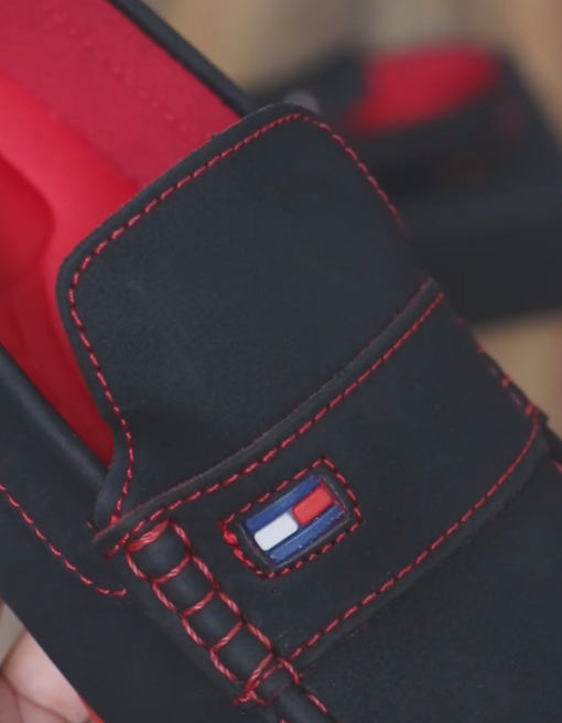 Men's Black-Red Contrast Stitch Driving Loafers