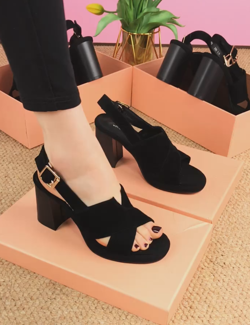 Ladies' Suede Crisscross Block Heel Sandals