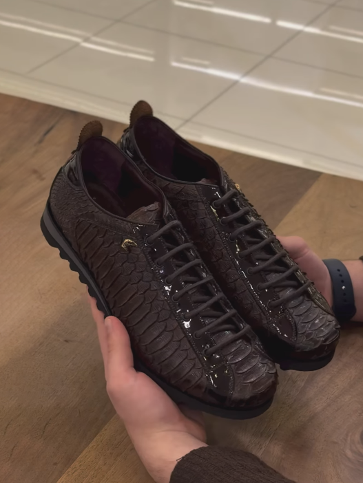 Men's Luxury Snakeskin-Effect Casual Sneakers