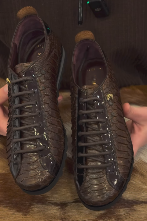 Men's Luxury Snakeskin-Effect Casual Sneakers