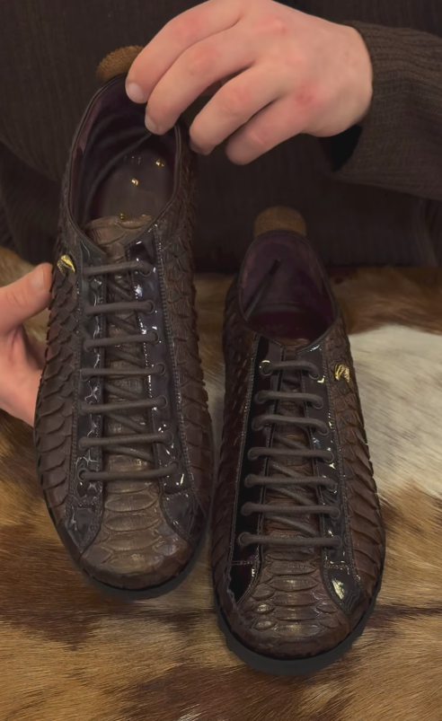 Men's Luxury Snakeskin-Effect Casual Sneakers