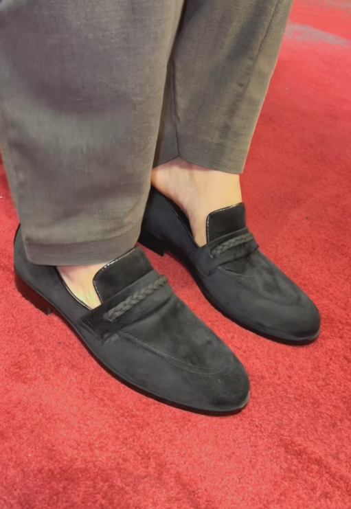 Men's Suede Braided Penny Loafers