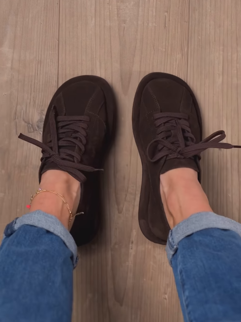 Ladies' Suede Platform Lace-Up Sneakers