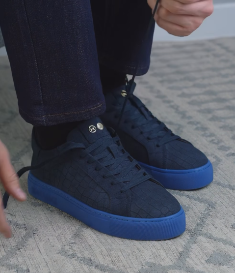 Men's Croc-Embossed Suede Casual Sneakers