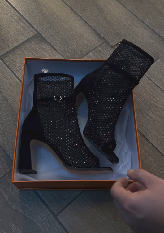 Ladies' Rhinestone Mesh Peep-Toe Ankle Boots